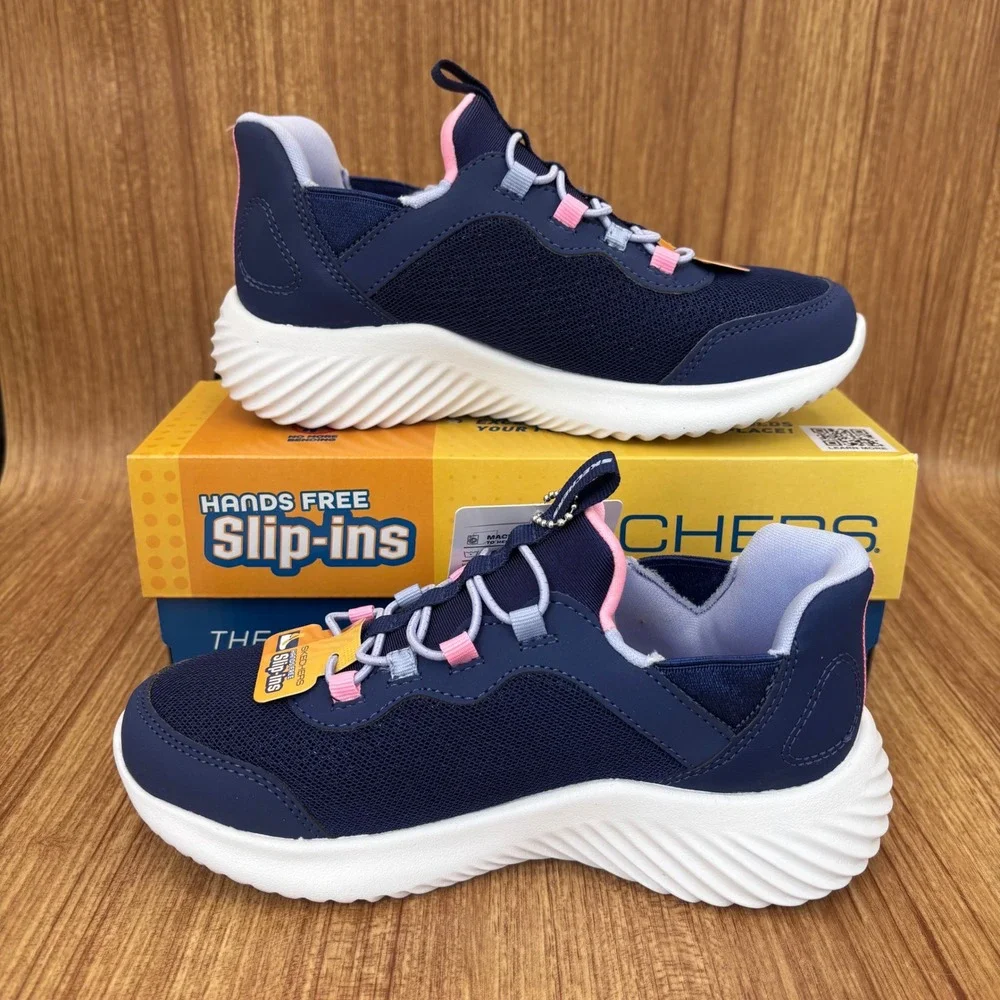 Skechers Hands Free Slip-ins Kids 13 Navy Bounder Simple Cute Sneakers NEW